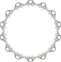 Round frame with snowdrops. Doodle style. Vector image.