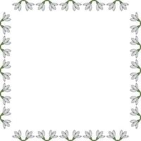 Square frame with snowdrops. Doodle style. Vector image.