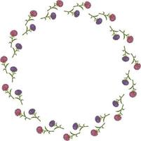 Round frame with pink and violet aster flowers on white background. Doodle style. Vector image.