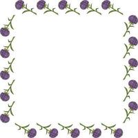 Square frame with violet aster flowers on white background. Doodle style. Vector image.