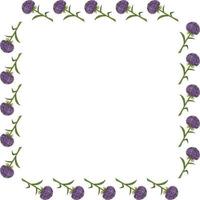 Square frame with violet aster flowers on white background. Doodle style. Vector image.