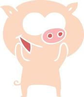 cheerful pig flat color style cartoon vector