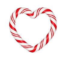 Christmas candy cane heart frame with red and white striped. Xmas border with striped candy lollipop pattern. Blank christmas and new year template. Vector illustration isolated on white background