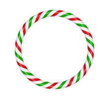 Christmas candy cane circle frame with red and green striped. Xmas border with striped candy lollipop pattern. Blank christmas and new year template. Vector illustration isolated on white background