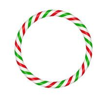 Christmas candy cane circle frame with red and green striped. Xmas border with striped candy lollipop pattern. Blank christmas and new year template. Vector illustration isolated on white background