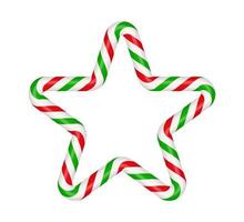 Christmas candy cane star frame with red and green striped. Xmas border with striped candy lollipop pattern. Blank christmas and new year template. Vector illustration isolated on white background