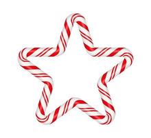 Christmas candy cane star frame with red and white striped. Xmas border with striped candy lollipop pattern. Blank christmas and new year template. Vector illustration isolated on white background