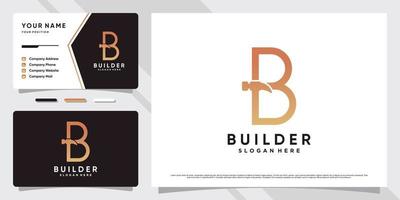 Initial letter b logo for business icon with hammer element and business card template vector