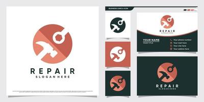 Hammer and wrench logo design for repair icon with creative concept and business card template vector