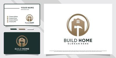 House logo design for home repair icon with hammer element and business card template vector