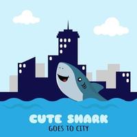 Cute shark goes to city vector