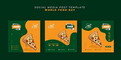 Set of social media post template for world food day in green and yellow abstract background design vector