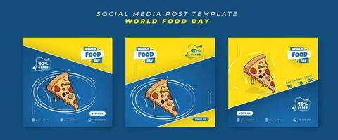 conjunto de plantillas de publicación en redes sociales en fondo cuadrado amarillo azul para el diseño del día mundial de la alimentación vector