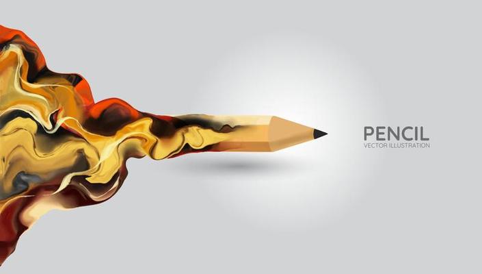 pencil and abstract liquid, vector illustration