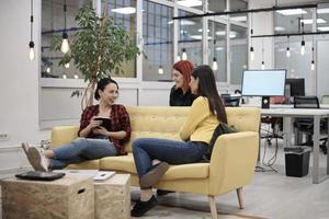 female friends discussion about project at office photo