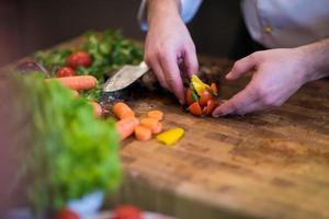 closeup of Chef hands preparing beef steak photo