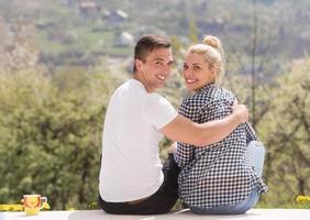 couple enjoying morning coffee photo