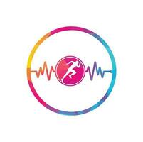 Pulse marathon logo design icon vector. Body Health Care Logo Design. Running man with line ecg heartbeat icon. vector