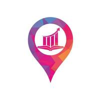 diseño de logotipo de concepto de forma de pin de mapa de libro de finanzas. diseño de logotipo de educación de crecimiento empresarial. vector