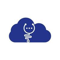 estetoscopio chat nube forma concepto vector logo diseño. médico ayuda y consulta el concepto de logotipo.