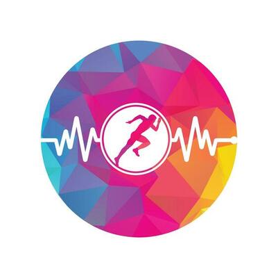 Pulse marathon logo design icon vector. Body Health Care Logo Design. Running man with line ecg heartbeat icon.