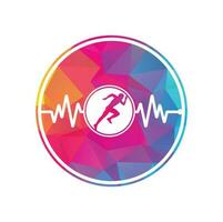 Pulse marathon logo design icon vector. Body Health Care Logo Design. Running man with line ecg heartbeat icon. vector