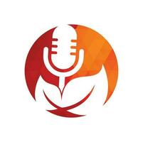 Podcast leaf nature ecology vector logo design. Podcast talk show logo with mic and leaves.