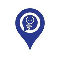 Stethoscope chat gps shape concept vector logo design. Doctor help and consult logo concept.