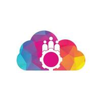 Gear people cloud shape concept vector logo design template. People icon logo with gear for your business and company.