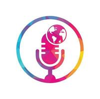 diseño de logotipo de podcast global. Ilustración de vector de plantilla de logotipo de empresa de entretenimiento de difusión.