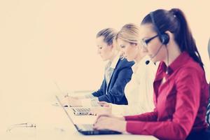 business woman group with headphones photo