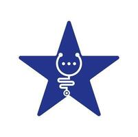 estetoscopio chat estrella forma concepto vector logo diseño. médico ayuda y consulta el concepto de logotipo.