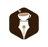 vector de concepto de diseño de logotipo de pluma y café. plantilla de icono de logotipo de café y bolígrafo.