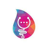 Stethoscope chat drop shape concept vector logo design. Doctor help and consult logo concept.