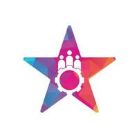 plantilla de diseño de logotipo vectorial de concepto de forma de estrella de personas de engranajes. logotipo de icono de personas con equipo para su negocio y empresa. vector