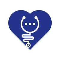 estetoscopio chat corazón forma concepto vector logo diseño. médico ayuda y consulta el concepto de logotipo.