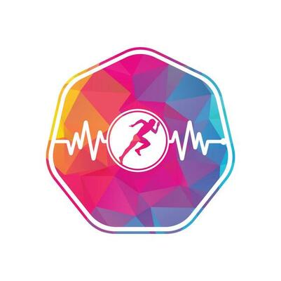Pulse marathon logo design icon vector. Body Health Care Logo Design. Running man with line ecg heartbeat icon.