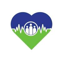 logotipo de concepto de forma de corazón de pulso de personas. diseño de plantilla de logotipo comunitario ilustración vectorial. la gente golpea el icono. vector