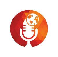 diseño de logotipo de podcast global. Ilustración de vector de plantilla de logotipo de empresa de entretenimiento de difusión.