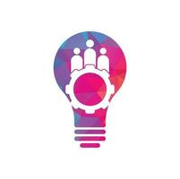 Gear people bulb shape concept vector logo design template. People icon logo with gear for your business and company.