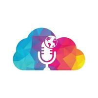 diseño de logotipo de concepto de forma de nube de podcast global. Ilustración de vector de plantilla de logotipo de empresa de entretenimiento de difusión.