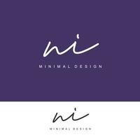 NI Initial handwriting or handwritten logo for identity. Logo with signature and hand drawn style. vector