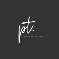 P T PT Initial handwriting or handwritten logo for identity. Logo with signature and hand drawn style. vector