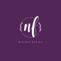 NF Initial handwriting or handwritten logo for identity. Logo with signature and hand drawn style. vector