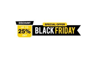 25 Percent discount black friday offer, clearance, promotion banner layout with sticker style. vector