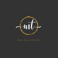 MT Initial handwriting or handwritten logo for identity. Logo with signature and hand drawn style. vector