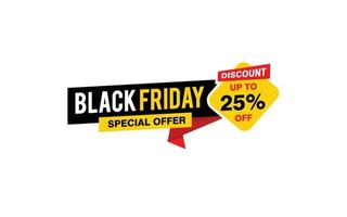 25 Percent discount black friday offer, clearance, promotion banner layout with sticker style. vector