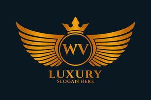 Luxury royal wing Letter WV crest Gold color Logo vector, Victory logo, crest logo, wing logo, vector logo template.