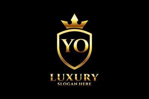 initial YO elegant luxury monogram logo or badge template with scrolls and royal crown - perfect for luxurious branding projects vector