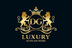 Initial DG Letter Lion Royal Luxury Logo template in vector art for luxurious branding projects and other vector illustration.